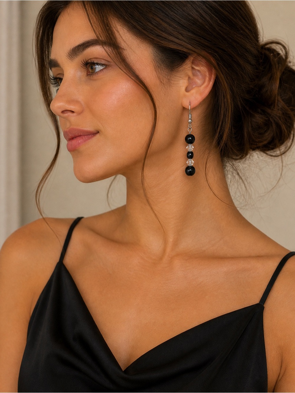 Black and Silver Dangle Earrings Tree ball earrings